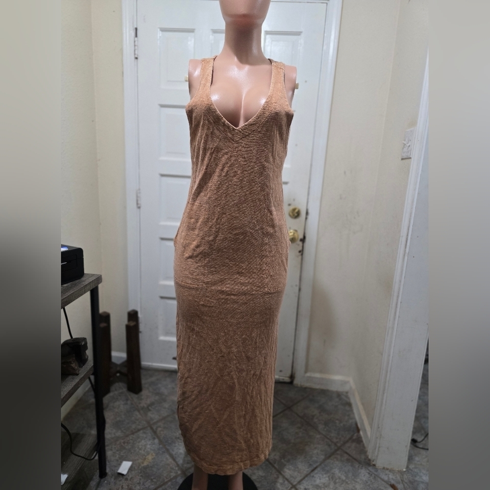 Sleeveless V-Neck Maxi Dress in Camel